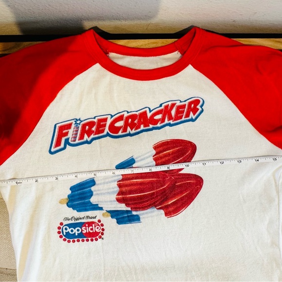 Red and White Short Sleeve Tee with Crew Neck - Picture 3 of 5